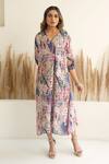 Buy_Meghna Panchmatia_Ivory Silk Print Abstract V Neck Kaftan _Online_at_Aza_Fashions