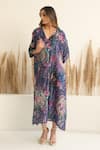 Buy_Meghna Panchmatia_Blue Silk Print Abstract V Neck Kaftan _at_Aza_Fashions