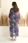 Shop_Meghna Panchmatia_Blue Silk Print Abstract V Neck Kaftan _at_Aza_Fashions