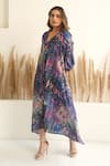 Buy_Meghna Panchmatia_Blue Silk Print Abstract V Neck Kaftan _Online_at_Aza_Fashions