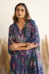 Meghna Panchmatia_Blue Silk Print Abstract V Neck Kaftan _at_Aza_Fashions