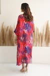 Shop_Meghna Panchmatia_Red Silk Print Abstract V Neck Asymmetric Kaftan _at_Aza_Fashions