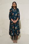 Buy_Meghna Panchmatia_Blue Silk Print Floral Collared Neck Jacket With Pant _at_Aza_Fashions