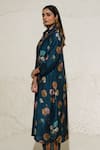 Buy_Meghna Panchmatia_Blue Silk Print Floral Collared Neck Jacket With Pant _Online_at_Aza_Fashions