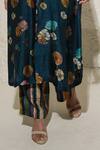 Meghna Panchmatia_Blue Silk Print Floral Collared Neck Jacket With Pant _at_Aza_Fashions