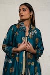 Buy_Meghna Panchmatia_Green Silk Print Floral Collared Neck Flower Jacket With Pant _Online_at_Aza_Fashions