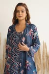 Shop_Meghna Panchmatia_Blue Silk Print Abstract Collared Neck Dress With Jacket _Online_at_Aza_Fashions