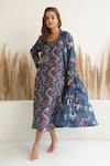 Meghna Panchmatia_Blue Silk Print Abstract Collared Neck Dress With Jacket _at_Aza_Fashions