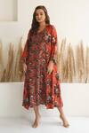 Buy_Meghna Panchmatia_Red Silk Print Abstract Collared Neck Dress With Jacket _at_Aza_Fashions