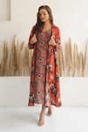 Meghna Panchmatia_Red Silk Print Abstract Collared Neck Dress With Jacket _Online_at_Aza_Fashions