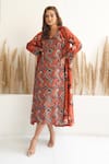 Buy_Meghna Panchmatia_Red Silk Print Abstract Collared Neck Dress With Jacket _Online_at_Aza_Fashions