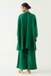 Shop_Shivani Bhargava_Green Silk Solid Band Collar Ira Asymmetric Hem Kimono Tunic _at_Aza_Fashions