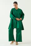 Shivani Bhargava_Green Silk Solid Band Collar Ira Asymmetric Hem Kimono Tunic _Online_at_Aza_Fashions