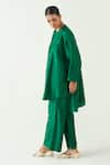 Shop_Shivani Bhargava_Green Silk Solid Band Collar Ira Asymmetric Hem Kimono Tunic _Online_at_Aza_Fashions