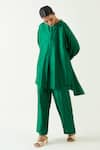 Shivani Bhargava_Green Silk Solid Band Collar Ira Asymmetric Hem Kimono Tunic _at_Aza_Fashions