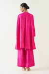 Shop_Shivani Bhargava_Pink Silk Solid Band Collar Ira Asymmetric Hem Kimono Tunic _at_Aza_Fashions