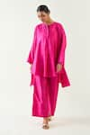 Shivani Bhargava_Pink Silk Solid Band Collar Ira Asymmetric Hem Kimono Tunic _Online_at_Aza_Fashions