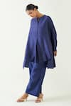 Buy_Shivani Bhargava_Purple Silk Solid Band Collar Ira Asymmetric Hem Kimono Tunic _Online_at_Aza_Fashions