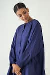 Buy_Shivani Bhargava_Purple Silk Solid Band Collar Ira Asymmetric Hem Kimono Tunic 