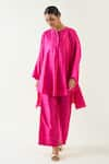 Buy_Shivani Bhargava_Pink Silk Solid Flared Hem Pant _at_Aza_Fashions