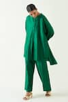 Buy_Shivani Bhargava_Green Silk Solid Band Collar Ira Asymmetric Hem Kimono Tunic With Pant _at_Aza_Fashions