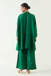 Shop_Shivani Bhargava_Green Silk Solid Band Collar Ira Asymmetric Hem Kimono Tunic With Pant _at_Aza_Fashions