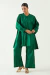 Shivani Bhargava_Green Silk Solid Band Collar Ira Asymmetric Hem Kimono Tunic With Pant _Online_at_Aza_Fashions