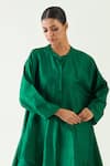 Shivani Bhargava_Green Silk Solid Band Collar Ira Asymmetric Hem Kimono Tunic With Pant _at_Aza_Fashions