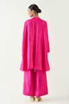 Shop_Shivani Bhargava_Pink Silk Solid Band Collar Ira Asymmetric Hem Kimono Tunic With Pant _at_Aza_Fashions