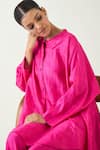 Buy_Shivani Bhargava_Pink Silk Solid Band Collar Ira Asymmetric Hem Kimono Tunic With Pant 