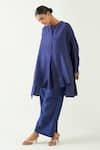 Buy_Shivani Bhargava_Purple Silk Solid Band Collar Ira Asymmetric Hem Kimono Tunic With Pant _at_Aza_Fashions