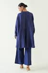 Shop_Shivani Bhargava_Purple Silk Solid Band Collar Ira Asymmetric Hem Kimono Tunic With Pant _at_Aza_Fashions