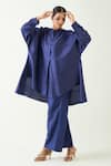 Shivani Bhargava_Purple Silk Solid Band Collar Ira Asymmetric Hem Kimono Tunic With Pant _Online_at_Aza_Fashions