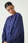 Buy_Shivani Bhargava_Purple Silk Solid Band Collar Ira Asymmetric Hem Kimono Tunic With Pant 