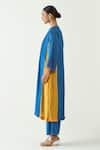 Buy_Shivani Bhargava_Blue Cotton Silk Pintuck V Neck Kriya Color Blocked Kurta _Online_at_Aza_Fashions