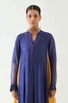 Shivani Bhargava_Blue Cotton Silk Pintuck Band Collar Kriya Embroidered Placket Kurta _Online_at_Aza_Fashions