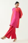 Buy_Shivani Bhargava_Pink Cotton Silk Sequin Round Color Blocked Tunic With Pant _at_Aza_Fashions