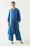 Buy_Shivani Bhargava_Blue Silk Band Collar Niti Color Block Tunic With Pant _at_Aza_Fashions