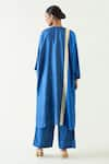 Shop_Shivani Bhargava_Blue Silk Band Collar Niti Color Block Tunic With Pant _at_Aza_Fashions