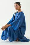 Shivani Bhargava_Blue Silk Band Collar Niti Color Block Tunic With Pant _at_Aza_Fashions