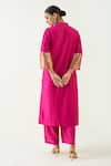 Shop_Shivani Bhargava_Pink Silk Zari Band Collar Stripe Detailed Kurta Pant Set _at_Aza_Fashions