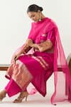 Shivani Bhargava_Pink Silk Zari Band Collar Stripe Detailed Kurta Pant Set _at_Aza_Fashions