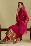 Shop_Shivani Bhargava_Pink Silk Zari Band Collar Stripe Detailed Kurta Pant Set 