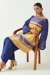 Shop_Shivani Bhargava_Blue Silk Zari Round Mira Stripe Detailed Kurta With Pant _Online_at_Aza_Fashions