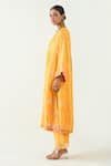 Buy_Shivani Bhargava_Yellow Silk Stripe Tissue Handwoven Zari V-neck Mira Choga Kurta _Online_at_Aza_Fashions