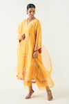 Buy_Shivani Bhargava_Yellow Silk Stripe Tissue Handwoven Zari V-neck Mira Choga Kurta 