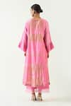 Shop_Shivani Bhargava_Pink Silk Stripe Tissue Handwoven Zari V-neck Mira Hand Embroidered Choga Kurta _at_Aza_Fashions