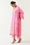 Buy_Shivani Bhargava_Pink Kurta Silk Stripe Tissue Handwoven Zari Mira Hand Embroidered Choga Set _Online_at_Aza_Fashions