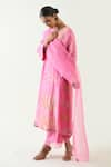 Shivani Bhargava_Pink Kurta Silk Stripe Tissue Handwoven Zari Mira Hand Embroidered Choga Set _at_Aza_Fashions