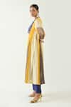 Shivani Bhargava_Yellow Cotton Silk Embroidered Thread Notched Roop Color Blocked Kurta _Online_at_Aza_Fashions